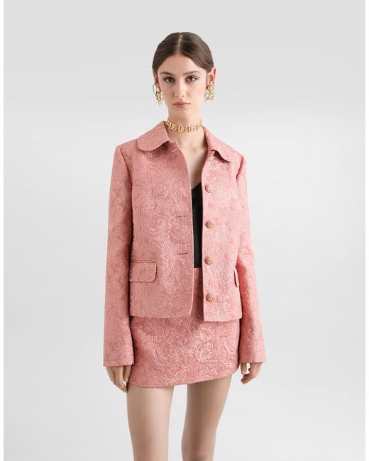 Dolce & Gabbana Pink Single-Breasted Floral Quilted Jacquard Gabbana Jacket