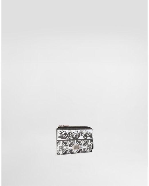 Dolce & Gabbana Kartenetui Aus Kalbsleder Mit Majolika-Print in White für Herren