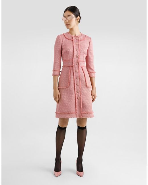 Dolce & Gabbana Pink Raschel Tweed A-Line Shirt Dress