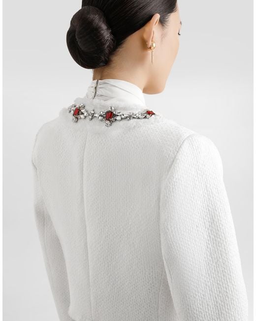 Dolce & Gabbana White Tweed Embellished Jacket