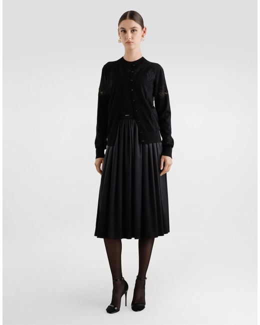Dolce & Gabbana Wool Cardigan With Lace Black