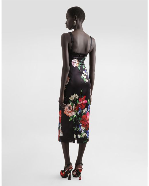Dolce & Gabbana White Slip Dress Mit Bh-Detail Aus Satin Blumenprint