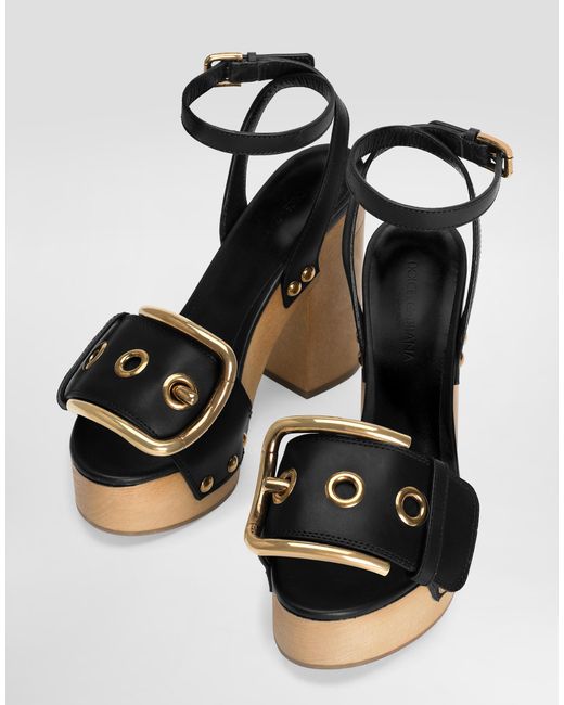 Dolce & Gabbana Black Cowhide Wedge Sandals