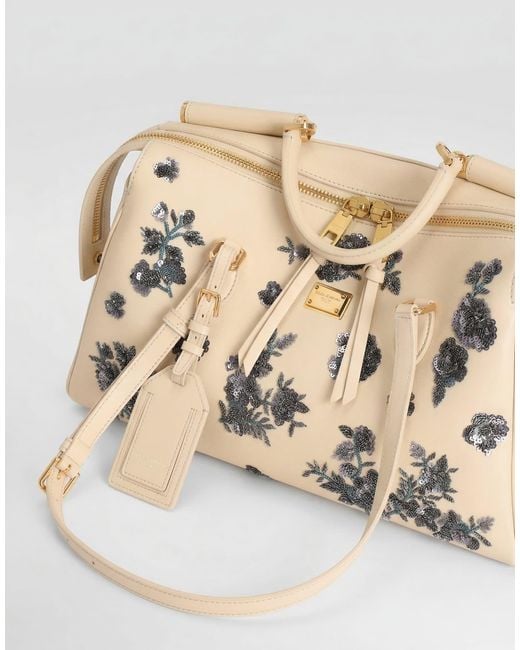 Dolce & Gabbana Natural Medium Vittoria Handbag With Embroidery