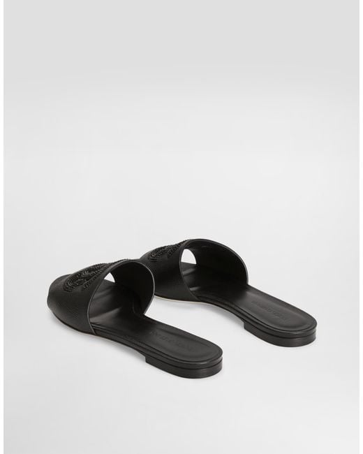 Dolce & Gabbana White Suede And Dauphine Calfskin Flat Slippers