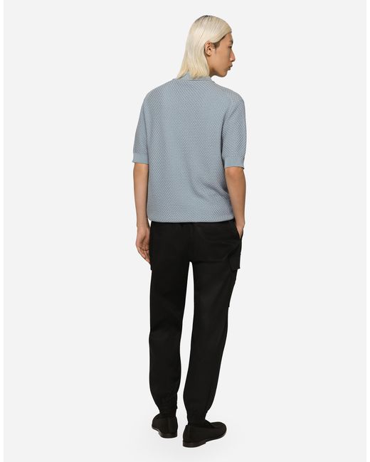 Dolce & Gabbana Blue Stretch Cotton Polo-Shirt With Dg Hardware for men