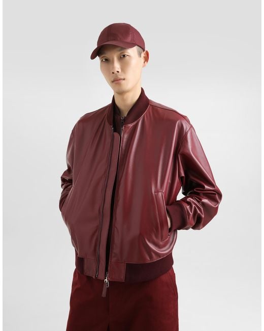 Dolce & Gabbana Red Sheepskin Bomber Jacket for men
