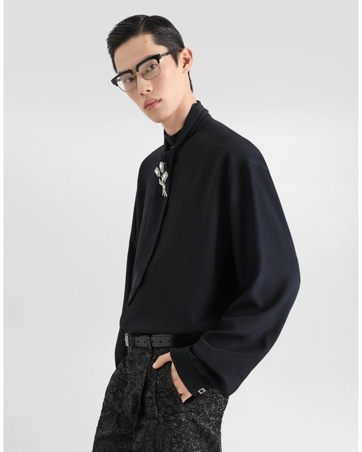Dolce & Gabbana Blue Crêpe De Chine Shirt for men