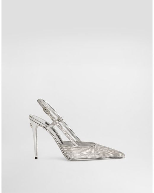 Dolce & Gabbana White Satin Slingbacks With Fusible Rhinestones
