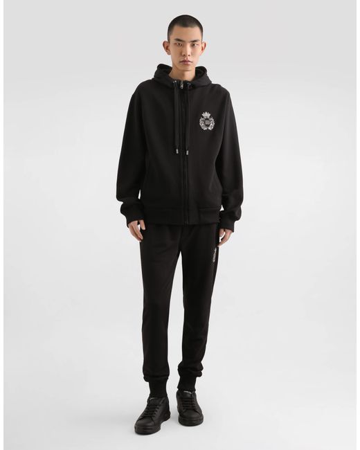 Dolce & Gabbana Black Jersey Trousers With Heraldic Patch for men