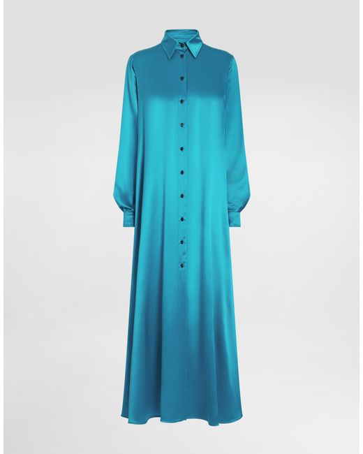 Dolce & Gabbana Blue Langer Kaftan Aus Seidensatin