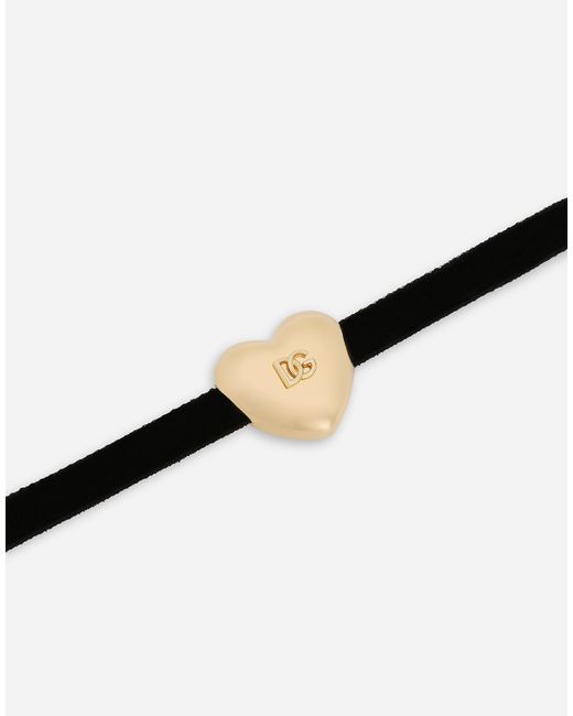Dolce & Gabbana Natural Velvet Bracelet With Dg Logo Heart