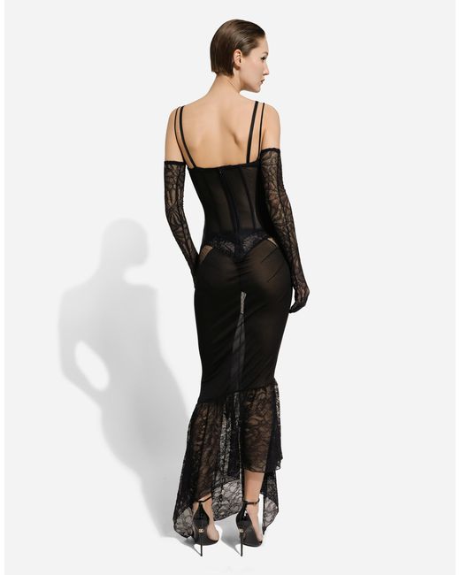 Dolce & Gabbana Black Strapless Lace Patchwork Dress