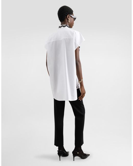 Dolce & Gabbana White Oversize Cotton Poplin Shirt With Lace Appliqués