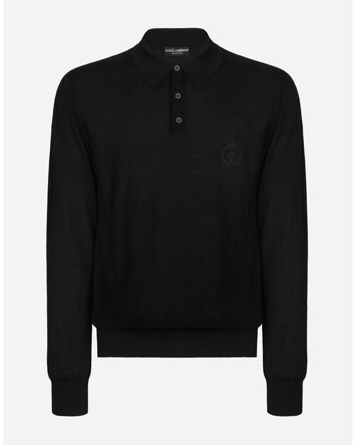 Dolce & Gabbana Black Cashmere Polo-Style Sweater With Dg Logo Embroidery for men