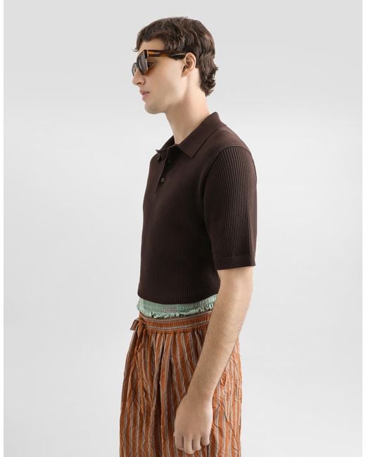 Dolce & Gabbana Brown Micro-Rib Cotton Polo Shirt for men