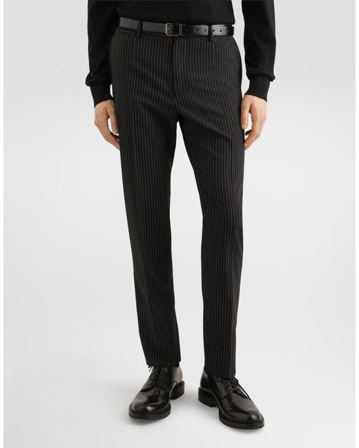 Dolce & Gabbana Black Wool Pinstripe Trousers for men