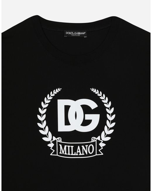 Dolce & Gabbana Black Short-Sleeved Cotton T-Shirt With Dg Print for men