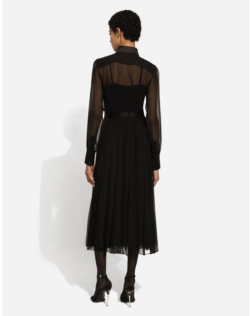 Dolce & Gabbana ロンゲットシャツドレス シフォン サテンディテール Black