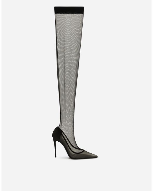 Dolce & Gabbana Black Kim Dolce&gabbana Stretch Tulle Thigh-high Boots