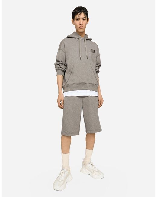 Dolce & Gabbana Gray Jersey Jogging Shorts With Logo Tag for men