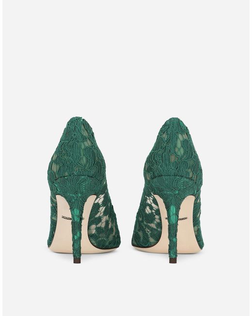 Dolce & Gabbana Green Lace Pumps With Brooch Detailing