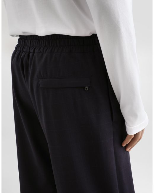 Dolce & Gabbana Blue Glen Plaid Virgin Wool Trousers for men
