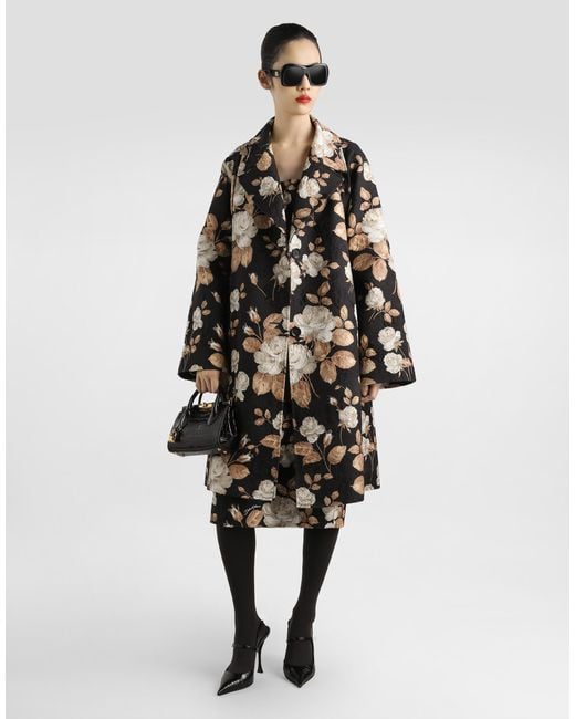 Abrigo De Botonadura Sencilla Con Estampado De Rosas Retro Dolce & Gabbana de color White