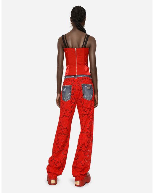 Dolce & Gabbana Red Satin Corset With Top-Stitching And Hook-And-Eye Fastenings