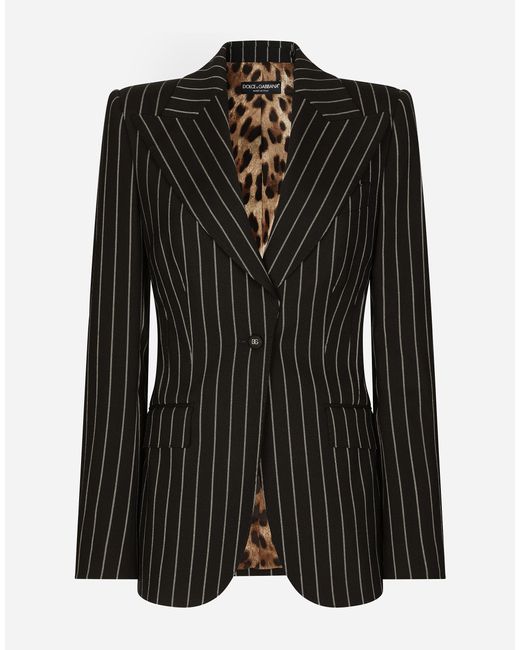 Dolce & Gabbana Pinstripe Wool Turlington Blazer in Black | Lyst