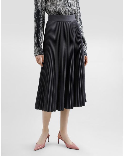 Dolce & Gabbana Blue Pleated Woolen Calf-Length Circle Skirt