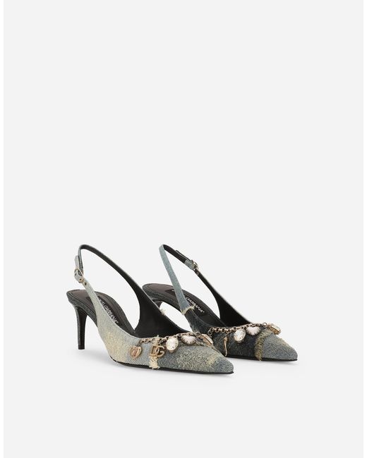 Dolce & Gabbana パッチワーク デニム スリングバックパンプス White