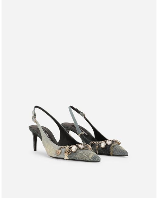 Dolce & Gabbana White Slingback Aus Patchwork-Denim