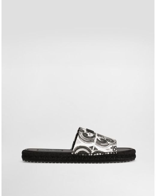 Dolce & Gabbana White Shell-Print Canvas Espadrille Sandal for men