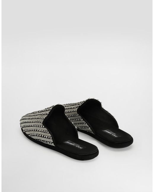Dolce & Gabbana White Suede Slippers With Embroidery for men