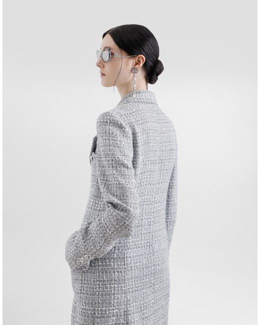 Dolce & Gabbana ラメ ツイードブークレ シングルブレスト コート Gray