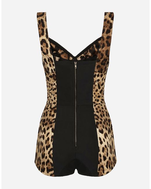 Dolce & Gabbana Leopard-Print Charmeuse Bodysuit Brown