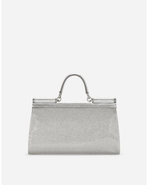 Dolce & Gabbana Gray Satin Sicily Bag With Fusible Rhinestones