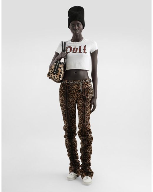 Dolce & Gabbana Natural Leopard-Print Calf Trousers