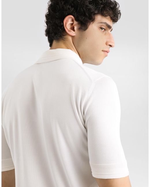 Dolce & Gabbana White Satin Silk Polo Shirt for men