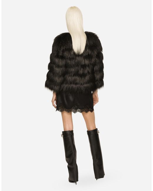 Dolce & Gabbana Black Dolce & Gabbana Faux Fur Cropped Jacket