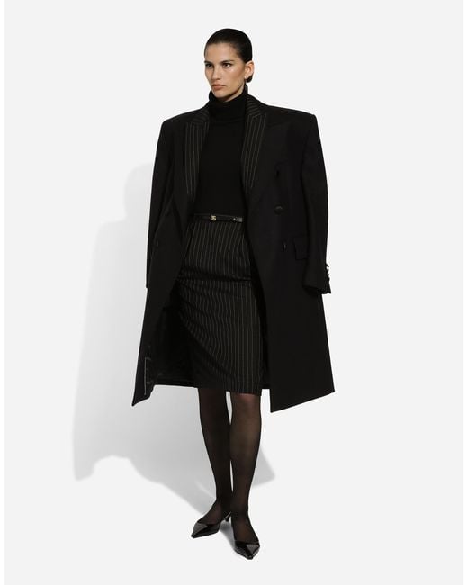 Dolce & Gabbana ピンストライプ ウール ロンゲット スカート Black