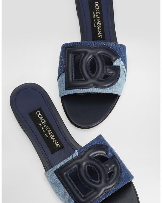 Dolce & Gabbana Blue Logo-appliqué Patchwork Denim Flats