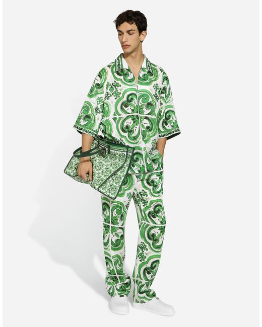 メンズ Dolce & Gabbana マヨリカプリント リネン ジョギングパンツ Green