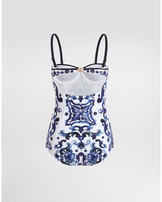 Dolce & Gabbana Blue Dg Exclusive Majolica- One-Piece Swimsuit