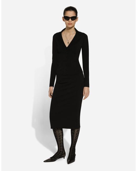 Dolce & Gabbana Black Stretch Viscose Knit Pencil Skirt With Dg Logo