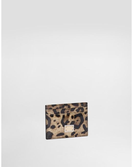 Dolce & Gabbana White Kartenetui Aus Glänzendem Kalbsleder Mit Leopardenmuster-Aufdruck
