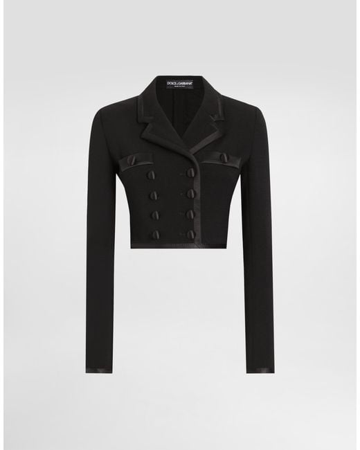 Dolce & Gabbana Black Short Double-Breasted Wool Crepe Jacket
