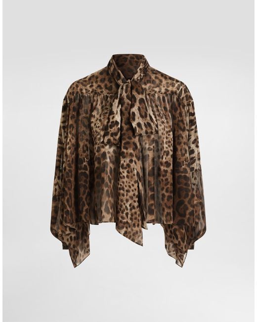 Dolce & Gabbana Brown Leo- Silk Chiffon Shirt