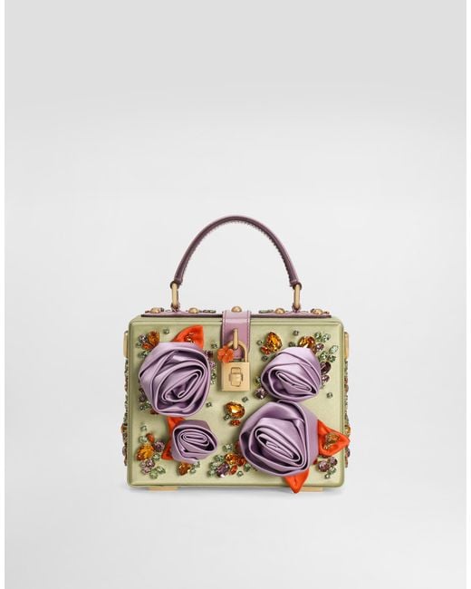Dolce & Gabbana White Dolce Box Satin And Patent Leather Handbag